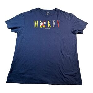 Disney Mickey Mouse T-Shirt‎ Men's 2XL Blue Graphic Print Est. 1928 Short Sleeve
